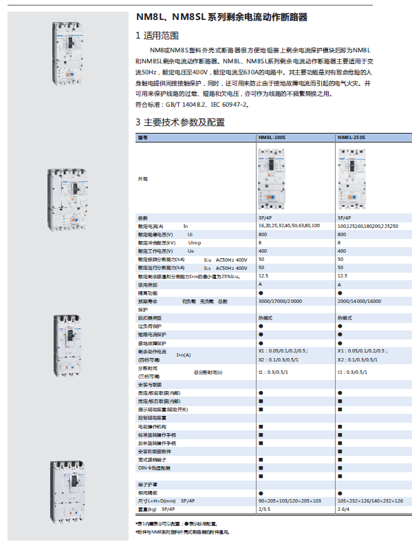 NM8L、NM8SL系列剩余電流動作斷路器選型